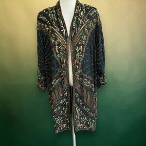 Vintage 80s Gatsby Beaded Sequin Duster Jacket Opera Coat Silk Kimono